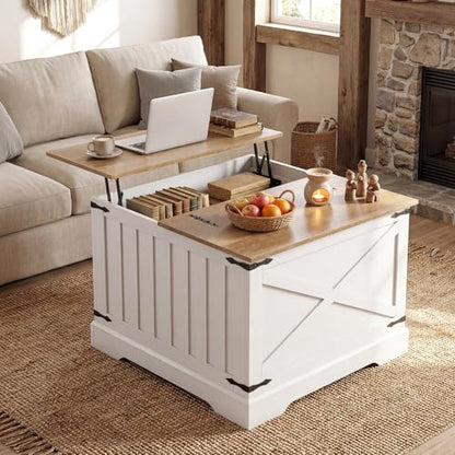 Giantex Farmhouse Lift Top Coffee Table, 31.5" Square Wood Center Table with Large Hidden Storage Compartment & Hinged Lift Top, Accent Cocktail Tea Table, Rustic Living Room Tables (Oak) - color: Oak