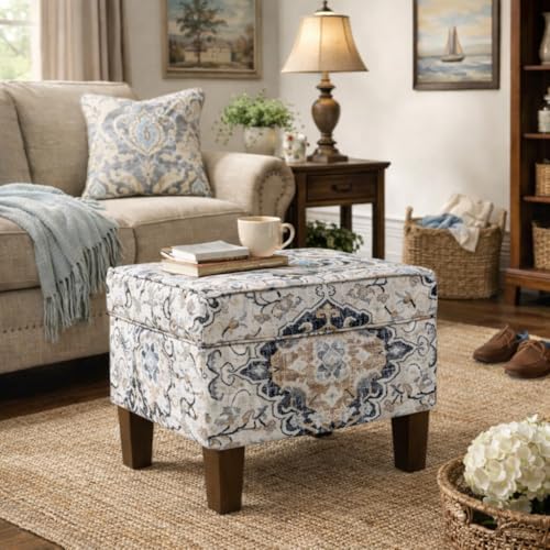 HomePop 22" Modern Rectangular Storage Ottoman - Antiqued Ebony Cream - color: Antiqued Ebony Cream
