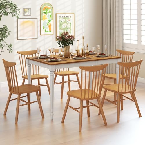 Giantex Rectangular Extendable Dining Table for 4-8 People with Rubber Wood Legs, 220 Lbs Capacity, Large Folding Kitchen Table for Dining Room, Living Room, Small Space, Dinner, Dinette