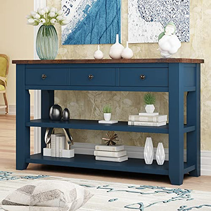 Modern Console Table, Wood Sofa Table with 3 Drawers and 2 Shelves, Sideboard Buffet Table for Entryway/Living Room/Bedroom/Hallway (Blue) - color: Blue