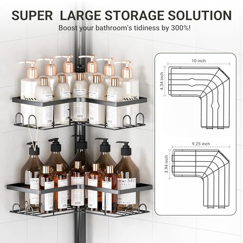ViviDreamore Corner Shower Caddy Tension Pole, 4-Tier Organizer | Tall Shower Caddy with Corner Shelves, Rustproof Bathroom Shower Organizer for Inside Shower