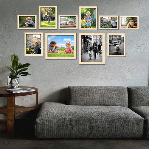 xnlkros Picture Frame Set 10 pack, Farmhouse Photo Frames, Gallery Wall Frame Collage, 8x10 5x7 4x6 Frames in 3 Different Finishes Picture Frames For Wall or Desk,Natural - color: Natura