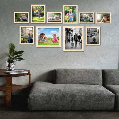 xnlkros Picture Frame Set 10 pack, Farmhouse Photo Frames, Gallery Wall Frame Collage, 8x10 5x7 4x6 Frames in 3 Different Finishes Picture Frames For Wall or Desk,Natural - color: Natura
