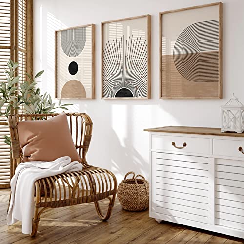 Baccone Mid Century Modern Wall Art Set of 3 Neutral Boho Art Prints Abstract Geometric Wall Art Picture Black Beige Minimalist Painting Canvas Artwork for Living Room Bedroom 12x16 Inch UNFRAMED - color: Mid Century Geometric Prints, size: 12x16 Inch Unf
