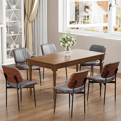 YaFiti Mid Century Dining Chairs Set of 2 with Walnut Bentwood, Gray | Ergonomic Walnut Backrest, Upholstered Waterproof PU Leather Seat, Stable Metal Legs, Adjustable Footpads, Apartment Friendly - color: Gray Scallop