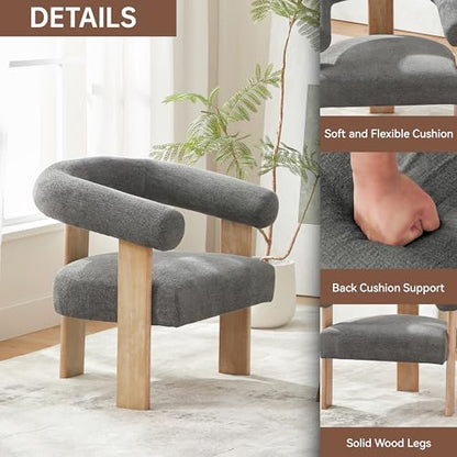 VKNOW Barrel Accent Chair, Vanity Chair with Armrests and Rubberwood Legs | Mid Century Modern Upholstered Living Room Chairs with Open Back, Chenille Fabric, for Living Room, Bedroom, Dark Gray - color: Dark Gray, size: Set of 1