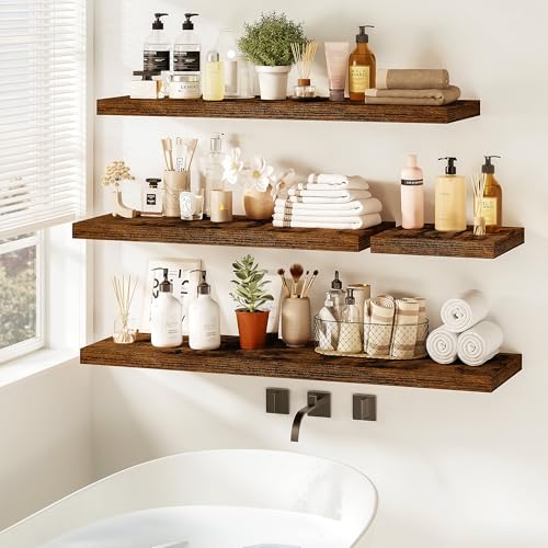 Vivelove Floating Shelves 9 inch Deep 48”Long Set of 2, Rustic Brown | Easy Install With Hardware, 1.5" Thick, Invisible Brackets, Wall Mounted, No Sagging, For Any Room - color: Rustic Brown, size: 48”wx9.3”dx1.5”h