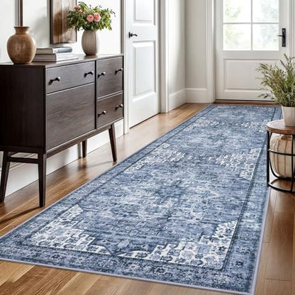 SIILOOM 3x10 Washable Runner Rug, Non Slip Soft Area Rug for Hallway Kitchen - color: Blue White, size: 3' x 10' (Runner)