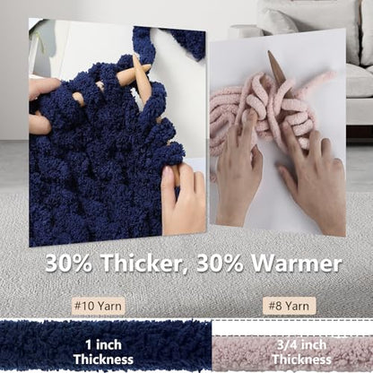 Cozyful Chunky Yarn for Hand Knitting - #10 Chunky Chenille Yarn, Jumbo Big Thick Chunky Yarns for Crocheting, Super Bulky Chunky Knit Blanket Yarns, 8 Skein (22yd, 8oz/Skein), Country & Navy - color: Country Blue & Navy