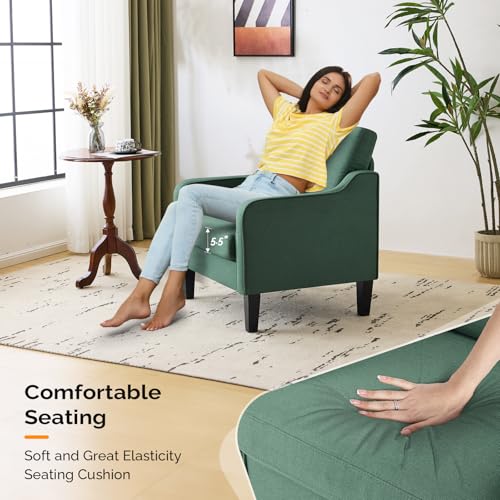 VINGLI Accent Chair for Living Room Chairs Dark Green Reading Chair for Bedroom Scooped Arm Chair Mid Century Modern Accent Chairs Upholstered Comfy Chair for Apartment, Waiting Room - color: Dark Green