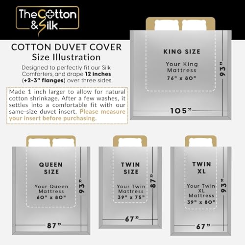 THE COTTON & SILK® Long-Staple Cotton Duvet Cover Set - King Size | Misty Blue + White | 1 Duvet Cover & 2 Pillow Shams | Soft, Breathable, Comfortable, Luxury | Sateen Weave | Genuine 300 TC - color: Misty Blue + White, size: King Set (105“ x 93", 20"x36
