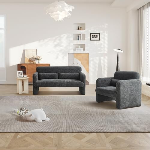 33.9'' Upgrade Lambswool Fabric Accent Chair with Arms, Modern Single Sofa Chair Armchair Upholstered Comfy Reading Arm Chair for Bedroom, Living Room,Gray - color: Dark Gray, size: 30.31"D x 33.9"W x 31.5"H