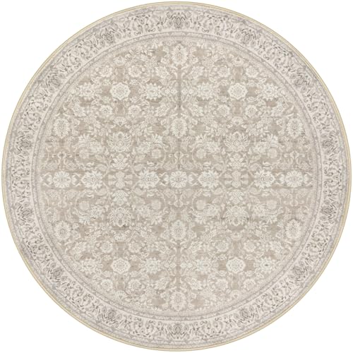 SIILOOM Washable 3ft Circle Round Rug, 3x3 Non-Slip Soft Circular Area Rugs | Cream/Beige/Yellow/White Spill & Stain Resistant Carpet for Living Room Dining RoomUnder Table - color: Cream/Beige/Yellow/White/Grey, size: 3' (Round)