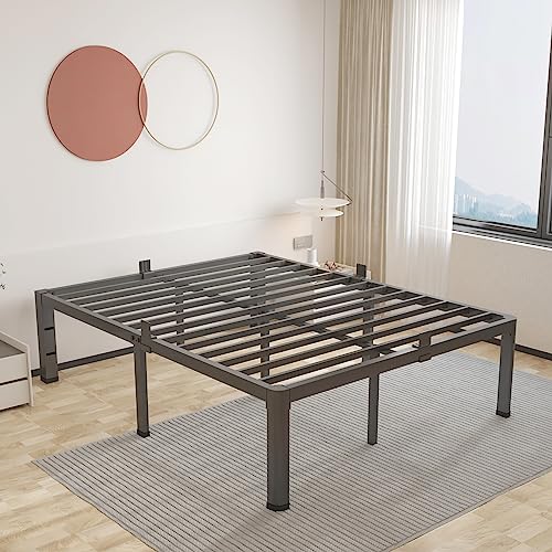 ROIL 16 Inch King Bed Frame with Rounded Corner & 4 Mattress Baffles | Easy Assembly, Noise Free, 3500LBS Load Capacity, No Box Spring Needed, 14.4" Storage Space, Headboard Hole, Heavy Duty Steel - size: King, style: 16 Inch
