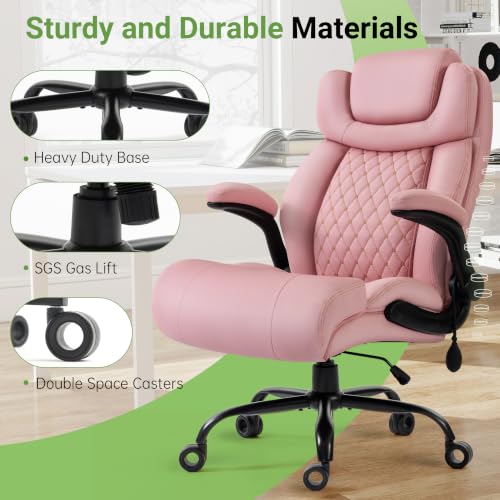 Office Chair, Big and Tall Executive Chair with Air-Lumbar Support, Breathable Desk Computer Chair with Adjustable Flip-up Armrests, Wide Cushion Seat Swivel Home Office Chair - color: Darkpink