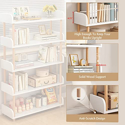 4-Tier Wooden Open Bookcase, Warm White | Modern Display Bookshelf with Top Edge, Solid Wood Frame, Home and Office Storage - color: Warm White, size: 4-tier