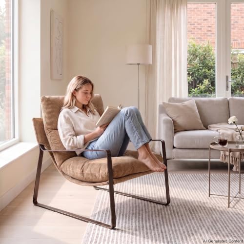 1-Pack Modern Accent Chair, Linen Living Room Chair, Khaki | Comfy Armchairs, Upholstered Lounge Armchair, Removable Seat Cushion, Bronze Metal Frame, For Reading Room, Bedroom, Balcony - color: Khaki-bronze Legs, size: 1PC