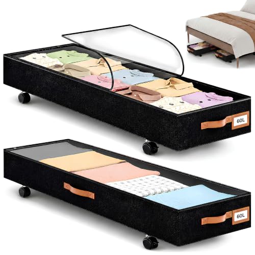 Under Bed Storage with Wheels 39inch, Extra Long Under Bed Storage Bins, Low Profile Under Bed Storage 5.5inch Height No Assemble Storage Containers, Under Bed Shoe Storage with Lids - color: Extra-Long Design
