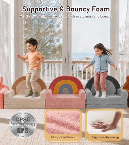 little dove Extra Wide Soft Kids Couch Fold Out, 2-in-1 Kids Couch, Convertible Kid Sofa, Kid Furniture for Playroom, Ideal Gifts for Boys & Girls Ages 3+, Pink