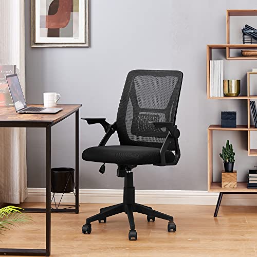 VECELO Mid-Back Swivel Ergonomic Office Chair with Adjustable Arms, Mesh Lumbar Support for Computer Task Work, Black - color: Black