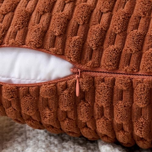MIULEE Fall Decorative Throw Pillow Covers 16x16 Burnt Textured Corduroy | Terracotta Pack of 2 Striped Pillow Covers Modern Farmhouse Autumn Home Decor for Couch Bed Sofa Living Room - color: Burnt, size: 16" x 16" (Pack of 2)