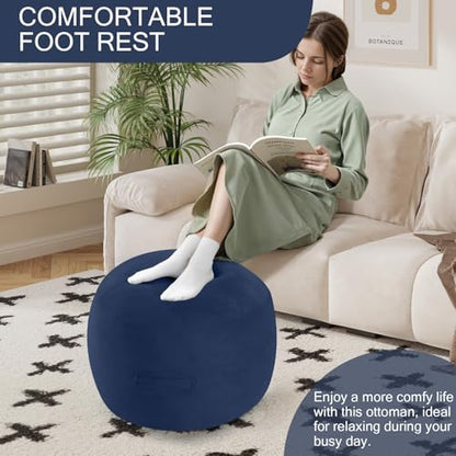 MeMoreCool Round Pouf Ottoman Foot Rest 20x15 Inches, Navy | Navy Round Pouf Footstool, Soft Foam Stuffed Circle Foot Rest for Living Room Bedroom - color: Striped Navy