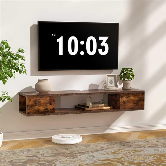 GHC Floating TV Stand, Wall Mounted Entertainment Center and Cabinet Shelf, TV Console with Storage, Media Console for DVD Player, Space-Saving Under TV Shelf for Bedroom (Rustic Brown) - color: Rustic Brown