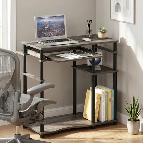 31.5 Wide Gaming Desk with Keyboard Tray, Open Frame Computer Desk with Storage Shelf, Easy Assembly Desk, Office Desk for Bedroom, Home Office, French Oak - color: French Oak/Black, size: 2 Shelf
