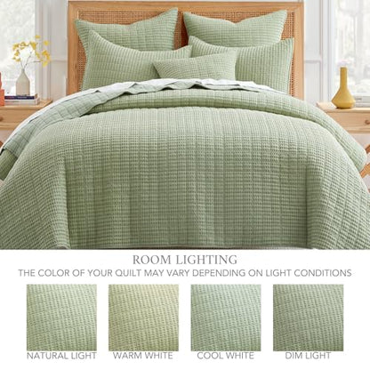 Levtex Home Mills Waffle Twin Bedspread Set (84x104in) with 1 Pillow Sham (26x20in) - Desert Sage - 100% Cotton Twin Size Bedspread Set - Lightweight, Soft, Pre-Washed - color: Sage Green, size: Twin Bedspread