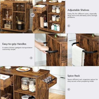 HOOBRO Kitchen Island, Storage Cabinet with Drawer, Kitchen Cart with Spice and Towel Rack, Saving Space, Easy Assembly, for Living Room, Rustic Brown BF12ZD01 - color: Rustic Brown