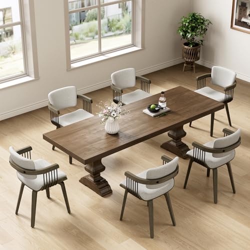 Dining Chairs with Armrest, Set of 2, Mid-Century Modern Kitchen Chair | with Wood Legs, Upholstered Fabric for Dining Room, Kitchen, Restaurant, Cafe, Beige - color: Beige