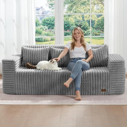 ZurNesfure Sofa Couch 3-Seater Boneless Sofa with Pillow Grey,3-Seater | No Assembly Need, Modern Couch with deep seat and Washable Cover Cloud Sofa for Living Room Bedroom Apartment - color: Stripe Grey, size: 3-seater