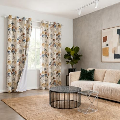 MYSKY HOME Extra Long 100% Blackout Curtains 108 Inches Long 2 Panels for Living Room Bedroom Farmhouse Floral Patterned Double Layer Thermal Insulated Grommet Window Treatments, Yellow, 52" W Each - size: 52"W x 108"L (Pack of 2)