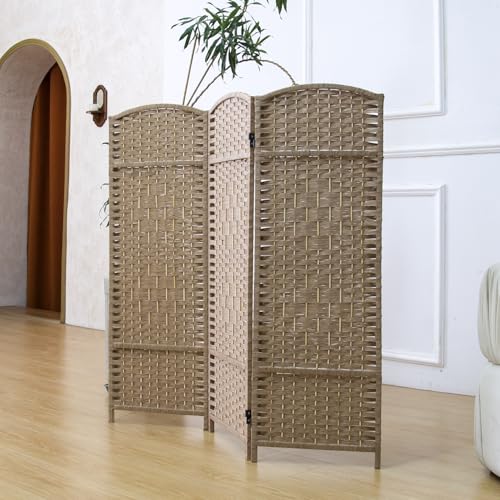 3 Panel Rattan Divider Short Room Partition Screen,Double Sided Folding Divider for Room Separation,Light Brown,47.2" H x 47.2" W - color: Light Brown, size: 3 Panel