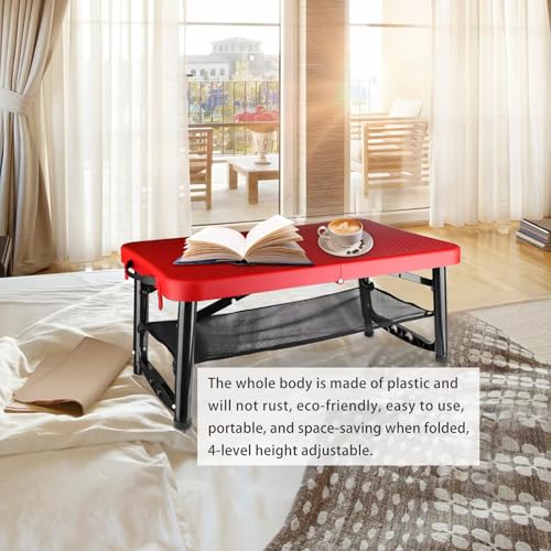 Small Folding Table, Adjustable Height, Camping & Picnic Table, 4 Foot Lightweight - color: Red