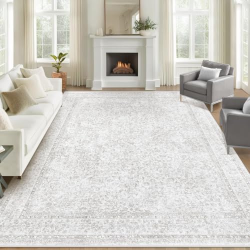 8x10 Area Rugs for Living Room: Washable Large Vintage Floral Rug Low Pile Non-Slip Boho Carpet for Bedroom Home Office Dining Room (Floral Grey, 8'x10') - color: Floral Grey, size: 8' x 10' (Rectangular)