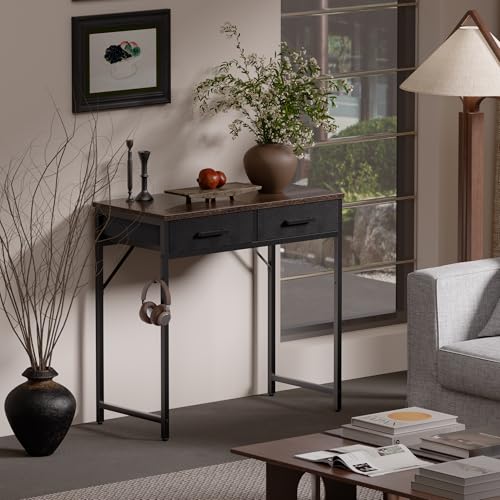 Pamray 32 Inch Small Computer Desk with 2 Drawers for Bedroom Study Writing Home Office Table for Small Spaces Brown - color: Brown, size: 32 Inch