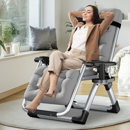 Comfy Folding Chair, Folding Lounge Chair with Cushion, Reclining Chair - color: Sand Gray