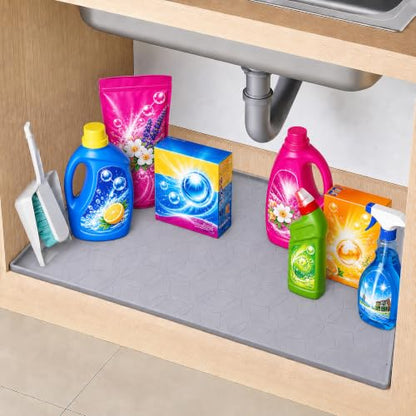 34"x22" Silicone Under Sink Mat Waterproof Cabinet Liner(Gray) | Leak-Proof Silicone Cabinet Protector with Raised Edges, Keeps Kitchen & Bathroom Cabinets Safe from Water Damage - color: Gray