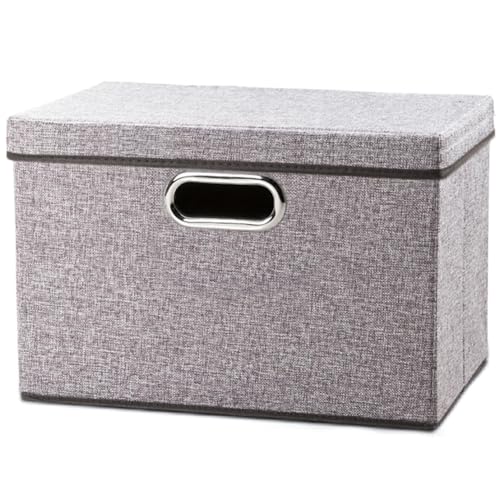Foldable Storage Boxes with Lids [1-Pack] Linen Fabric Collapsible Storage Bins Organizer Containers Baskets Cube with Cover for Home Bedroom Closet Office Nursery (14.9x9.8x9.8) - color: Gray, size: M(1-Pack)