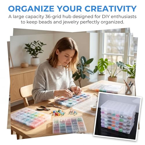 32-Grid Clear Plastic Beads Jewelry Organizer Box Small Parts Storage-6pack - color: 6 pack