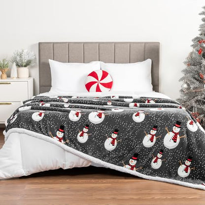 PAVILIA Premium Christmas Sherpa Throw Blanket, 50x60, Grey Snowman Cozy Fleece Holiday Blanket, Reversible Plush Winter Throw for Couch & Bed, Ultra Soft Warm - color: Snowman Charcoal, size: 50 x 60 Inches