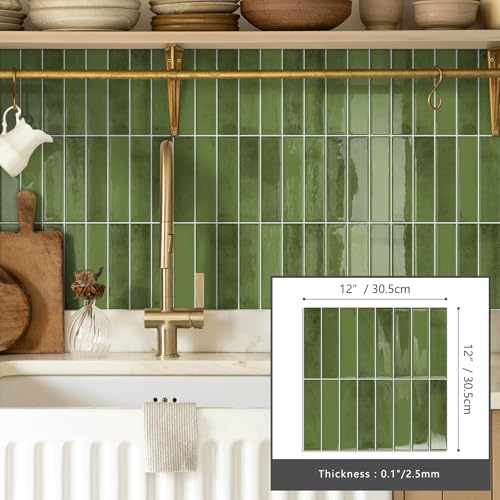 10 Sheets Upgraded Thicker Design Subway Tile Peel and Stick Backsplash | 12”×12”Self Adhesive Wall Tiles Stick on Back Splash for Kitchen,Bathroom,Camper(Green) - color: Green