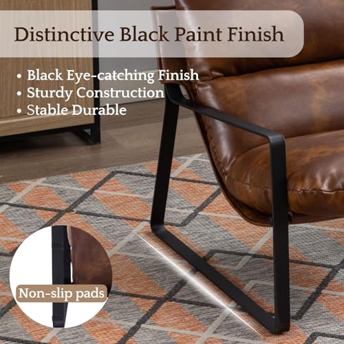LukeAlon Modern PU Leather Accent Armchair, Black | Pu Leather Upholstered Living Room Chair With Metal Base & Thickened Cushion, Comfy Single Lounge Sofa for Bedroom, Office - color: Brown