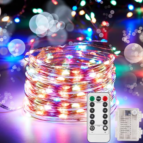 Ariceleo 2 Pack 32.8 Ft. Battery Operated Outdoor String Lights with Remote & Timer, LED Multi Color Fairy Lights, Waterproof Twinkle Lights for Bedroom, Dorm, Mason Jar, Wedding, Party, Christmas - color: Multicolor, size: 2 Pack-8 Mode-32.8 Ft