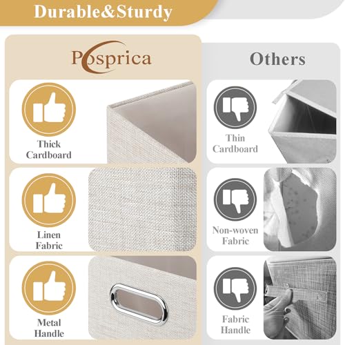 Posprica Closet Storage Bins, 4 Pack Large Closet Shelf Organizers, Linen Fabric Decorative Storage Baskets for Organizing, Foldable Storage Box for Clothes, 16.5x12x10.25 Inch (Beige) - color: Beige, size: 16.5Lx12Wx10.25H