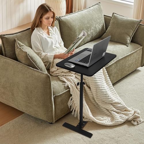 Adjustable Height C Shaped Side Table with Wheels 40 * 60cm | 360° Swivel TV Tray Table, Mobile End Table for Living Room Bedroom Sofa Bed Office - color: Black