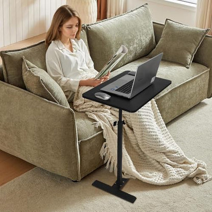 Adjustable Height C Shaped Side Table with Wheels 40 * 60cm | 360° Swivel TV Tray Table, Mobile End Table for Living Room Bedroom Sofa Bed Office - color: Black