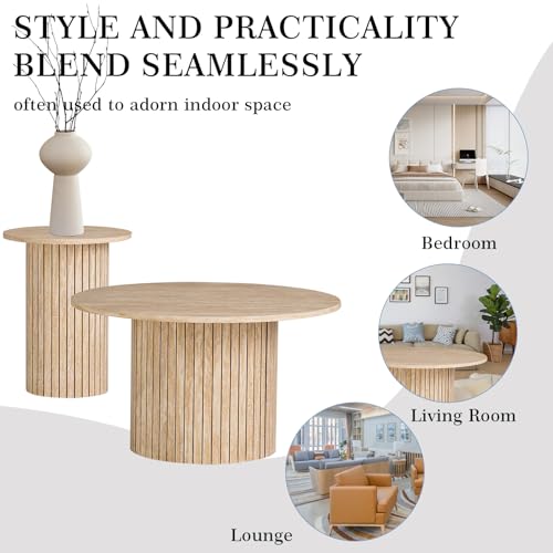 Round Nesting Coffee Table Set of 2 Mid Century Modern Wood Round Coffee Tables with Flexible Small Boho Circle Side Table for Space Saving Living Room Comedor Home Office Bedroom(Beige) - color: 2pcs Beige