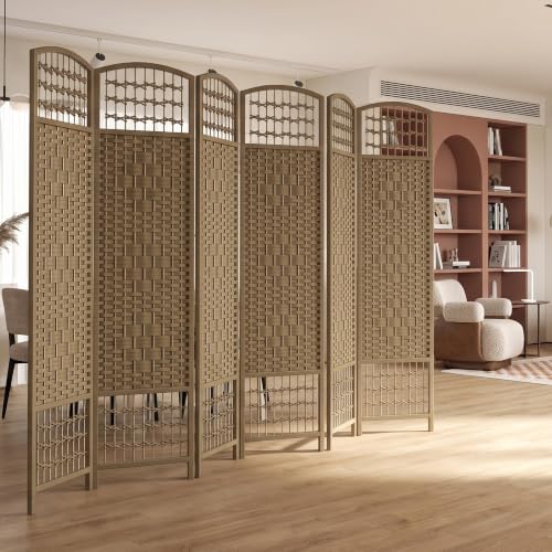HOMCOM 6 Panel Room Divider, Folding Privacy Screen, 5.6', Natural | Room Separator, Wave Fiber Freestanding Partition Wall Divider - color: Natural, size: 6 Panel